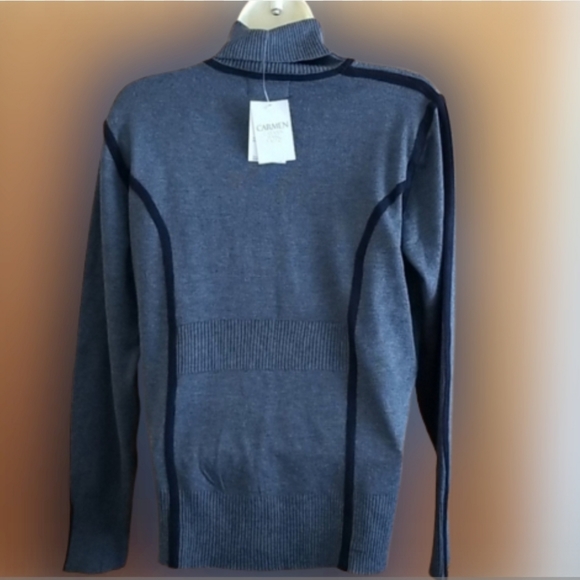 NWTCarmen Marc Valvo Black/Gray Turtleneck Sweater Large - Picture 5 of 9